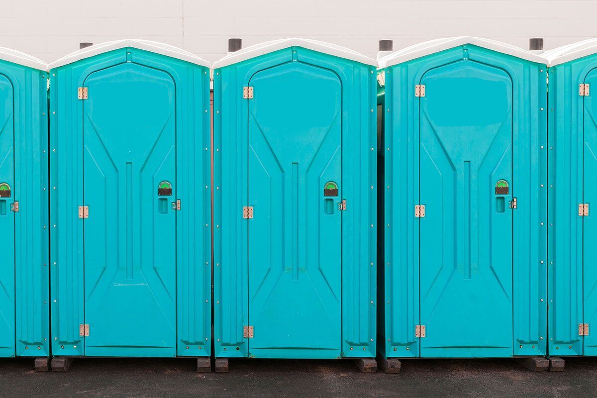 Industrial portable restroom units at a plant in Waterloo, Iowa