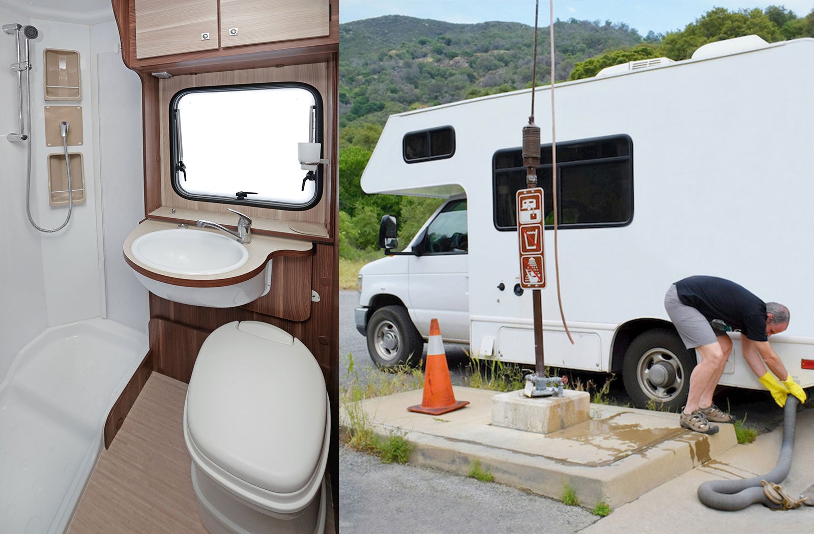 Portable RV/camper toilet and holding tank setup in Waterloo, Iowa