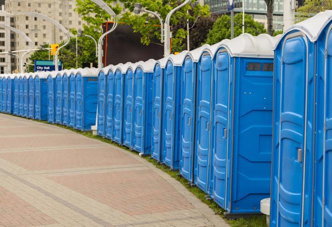 Seasonal porta potty units set up at a Waterloo, Iowa venue
